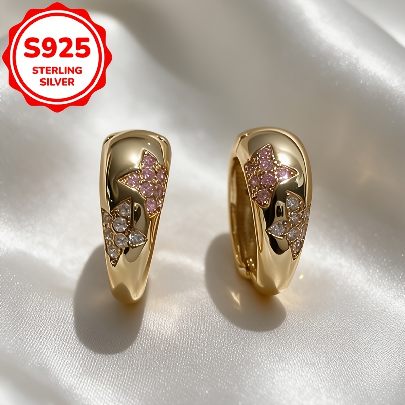 S925 Sterling Silver Geometric Stud Earrings with Rhinestones